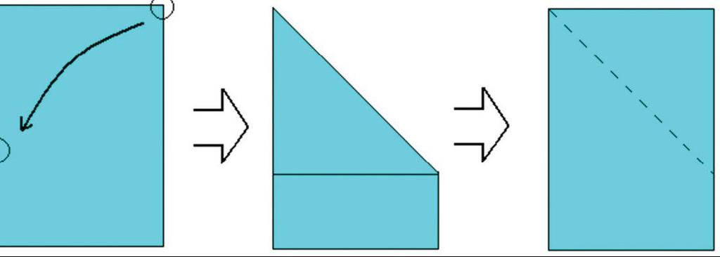 1-Utilizando uma folha de papel A4, com o lado menor localizado na posição inferior, pegue a ponta superior direita e leve-a até a margem