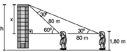 LISTA TRIGONOMETRIA NO TRIÂNGULO RETÂNGULO - RESOLUÇÃO Questão 1) Uma pessoa cujos olhos estão a 1,80 m de altura em relação ao chão avista o topo de um edifício, segundo um ângulo de 30 com a