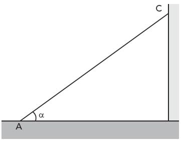Uma escada, representada na figura pelo segmento, mede u.c. e está apoiada no ponto C de uma parede, fazendo, com o solo plano, um ângulo α tal que tg(α) = 2.