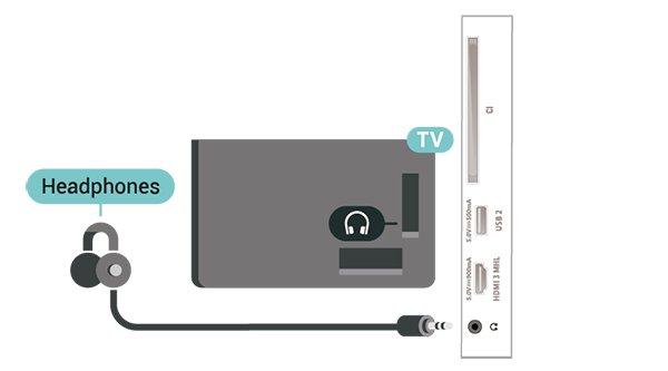 Auscultadores Pode ligar uns auscultadores à ligação na parte lateral do televisor. A ligação consiste numa minificha de 3,5 mm. Pode ajustar o volume dos auscultadores em separado.