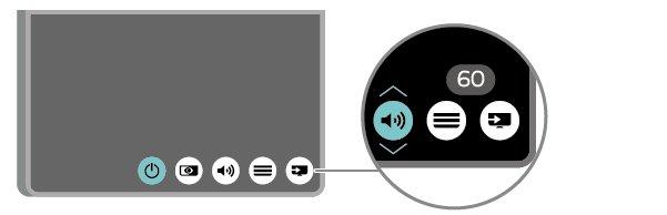 1 - Com o televisor ligado, pressione a tecla multidireccional na parte posterior do televisor para activar o menu básico.