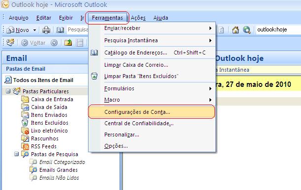 2. Adicionando Conta de E-Mail Abra o Microsoft Outlook, vá até o menu e clique