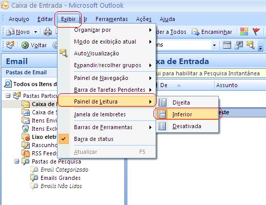 3. Configuração Avançada 3.1 Painel de Leitura No Painel de Leitura você define a forma de visualização da lista de e-mails.