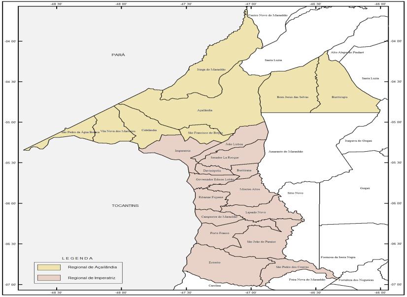 Figura 02: Mapa dos municípios da regional de Imperatriz e Açailândia Fonte: AGED/IBGE 4.