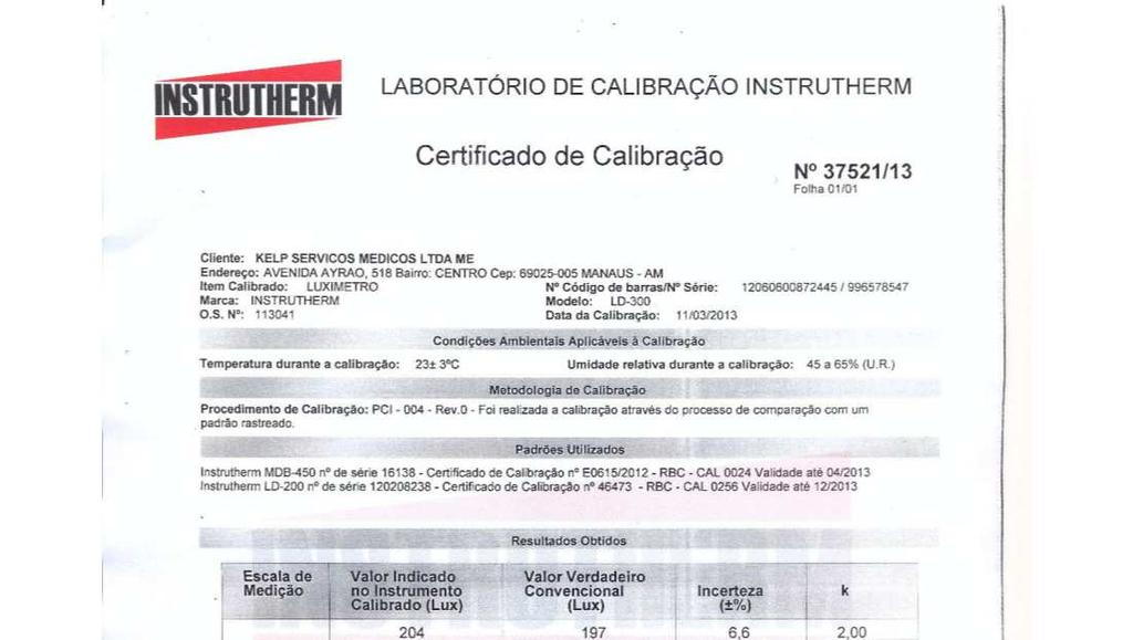 do Certificado: CERTIFICADO DE CALIBRAÇÃO