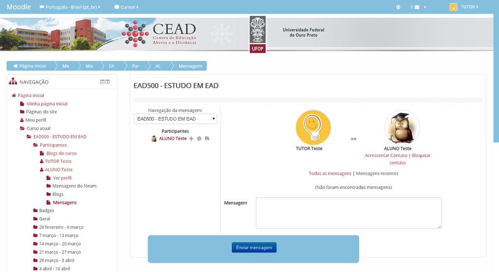 Será aberta uma nova página, que contém o campo para você digitar a mensagem