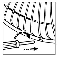 Para aceder às pás do ventilador, retire a grelha dianteira e o parafuso de fixação. 2. Limpe as pás do ventilador e as grelhas dianteira e traseira com um pano suave e húmido. 3.