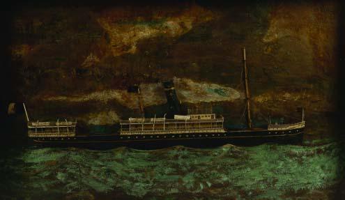 XIX "Barco a vapor com armas do reino de Portugal", relevo em madeira e outros materiais dentro de maquineta, séc.