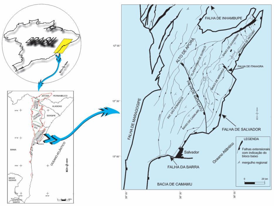 15 Figura 2 Mapa de localização e mapa do arcabouço estrutural da Bacia do Recôncavo. FONTE: Silva et. al. (2007).