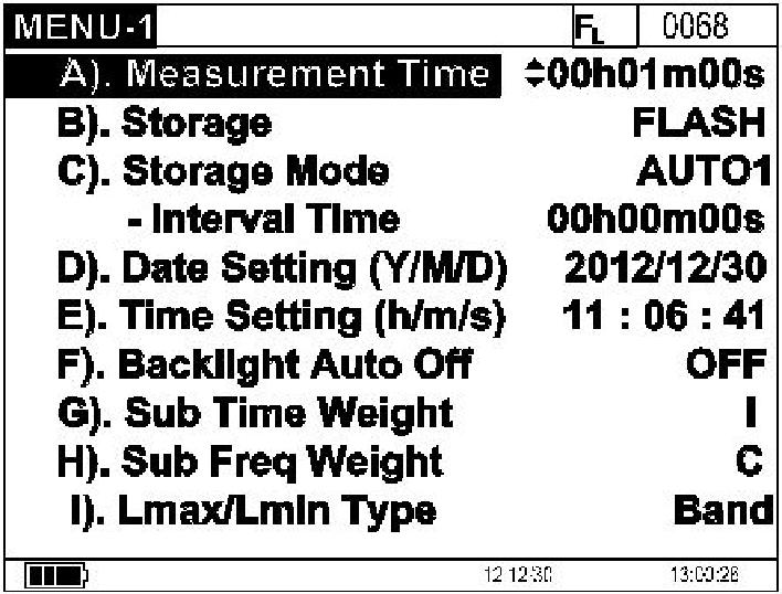 3. Use a tecla FREQ WEIGHTTIME para selecionar a característica de ponderaç do tempo. Normalmente, selecione a configuração de "F" (Rápido).