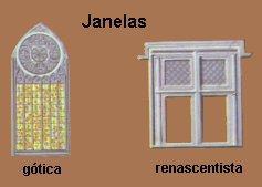 A janela gótica, alta e estreita, tem vitrais coloridos e frontões bastante pontiagudos.