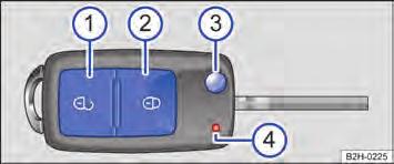 Funções das chaves do veículo Observe e no início desse capítulo na página 60. Fig. 52 Chave do veículo com comando remoto.