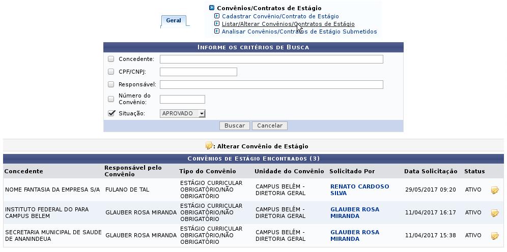 Aprovado ; Poderá ser carregado também arquivo PDF do termo assinado e número do convênio; Clique no botão Confirmar.