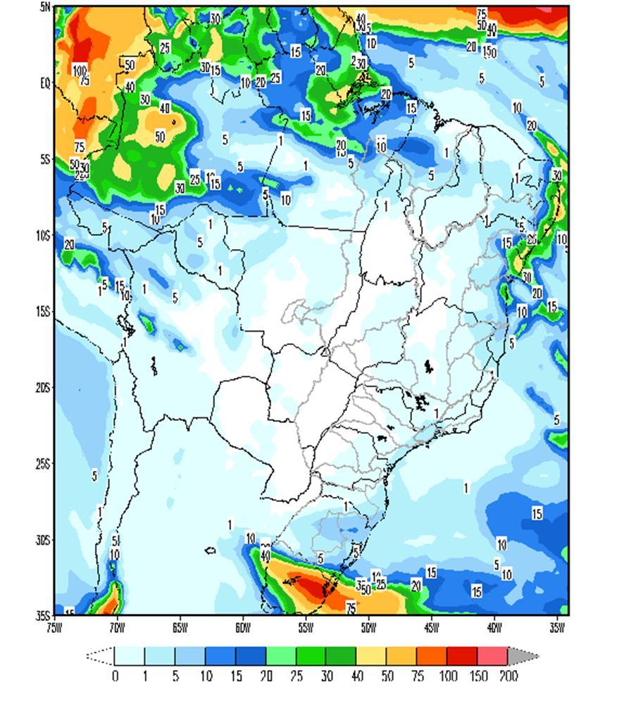 Também, ocorreu chuva fraca em pontos isolados nas bacias dos rios Jacuí e Uruguai.