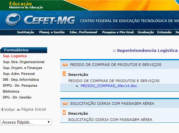 2.7 Download do Formulário de pedido de compras 1. www.cefetmg.br 2.