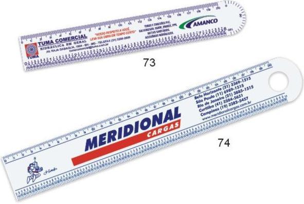 RÉGUAS - Régua Ferragista - Produzidas em poliestireno na cor branca com escalas de centímetro e polegadas.