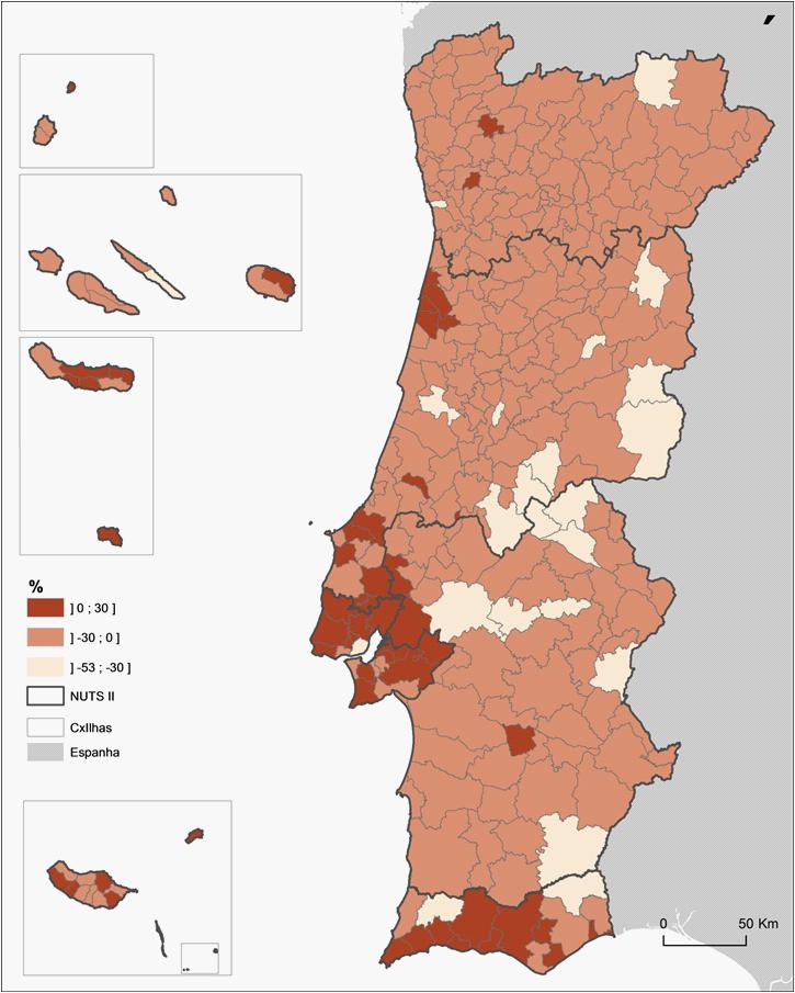 Variação populacional (em %) por município 2013-2040 Envelhecimento e