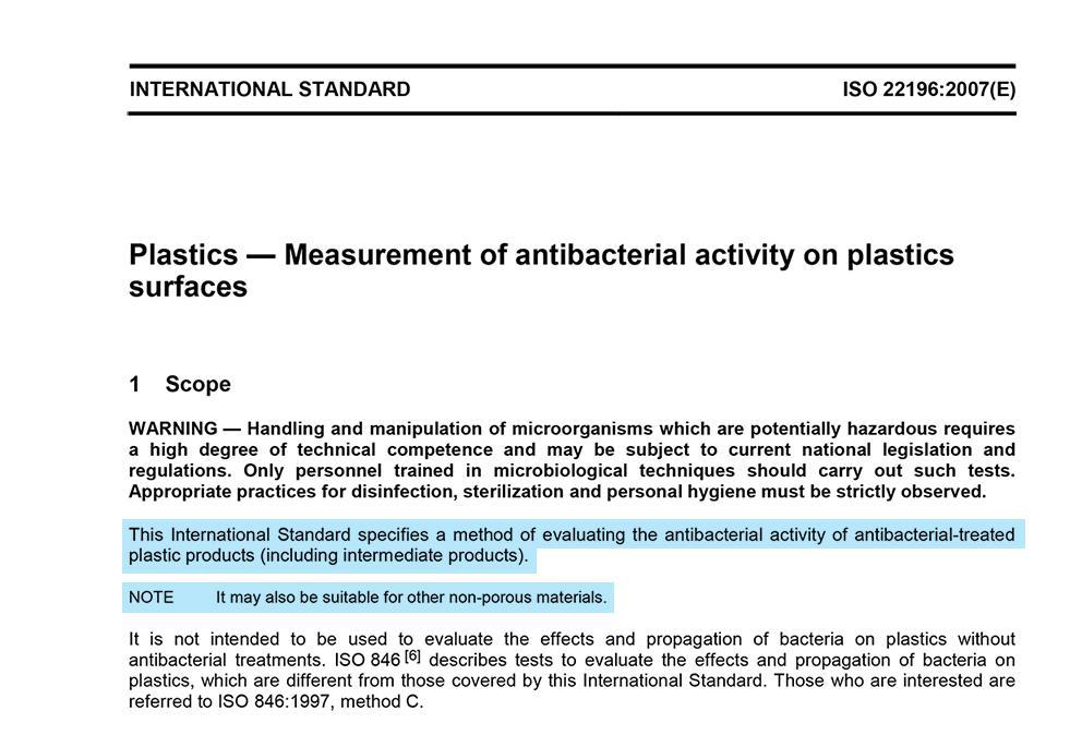 Os Materiais Antimicrobianos Norma ISO 22136 Especifica um método de avaliação da evolução da