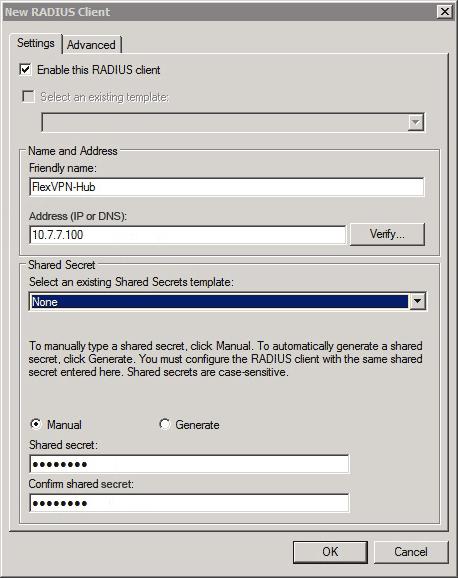 2. Na caixa de diálogo nova do cliente RADIUS, adicionar o roteador do Cisco IOS como um cliente RADIUS: Clique a possibilidade esta caixa de verificação do cliente RADIUS.