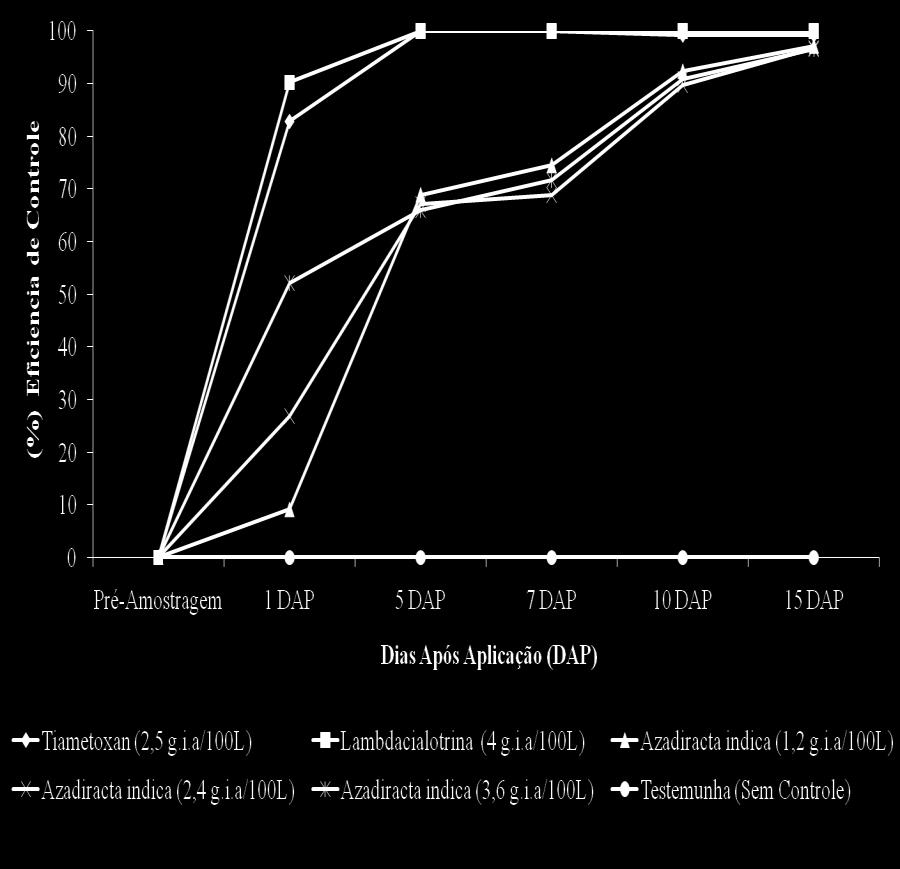 Eficiência de controle (%) de diferentes inseticidas para o controle de Chaetosiphon