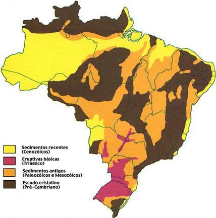Morfoestruturas do Brasil Escudos cristalinos: 36% do território Pré-Cambriano: Minerais Bacias sedimentares: 58% do