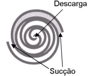 entre as superfícies de contato das espirais. Figura 3.19: Sucção e descarga nas espirais. Como ilustrado na Figura 3.