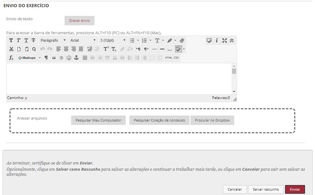 5 Envio do exercício: Nesta área, é feita a entrega do exercício.