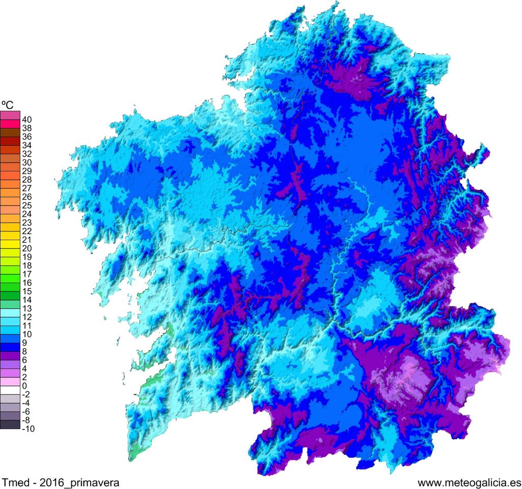 Na figura 1 móstrase o mapa de temperatura media para a primavera de 2016.