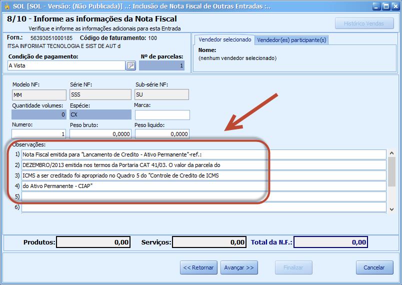 11. Avançando para a próxima etapa, é vez de inserir os textos legais referente a esta apropriação de credito.