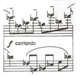 sib-lá, láb-sol, solb-fáb) construindo a ampla melodia da seção B, compassos 18-21. Uma figura sincopada assume especial importância na seção intermediária.