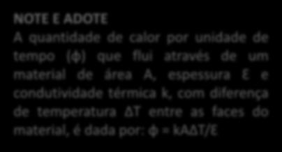 As paredes, o piso e o teto do contêiner têm a mesma espessura, Ɛ = 26 cm, e são de um mesmo material, de condutividade térmica k = 0,05 J/(s m o C). Suas dimensões internas são 2 x 3 x 4 m³.