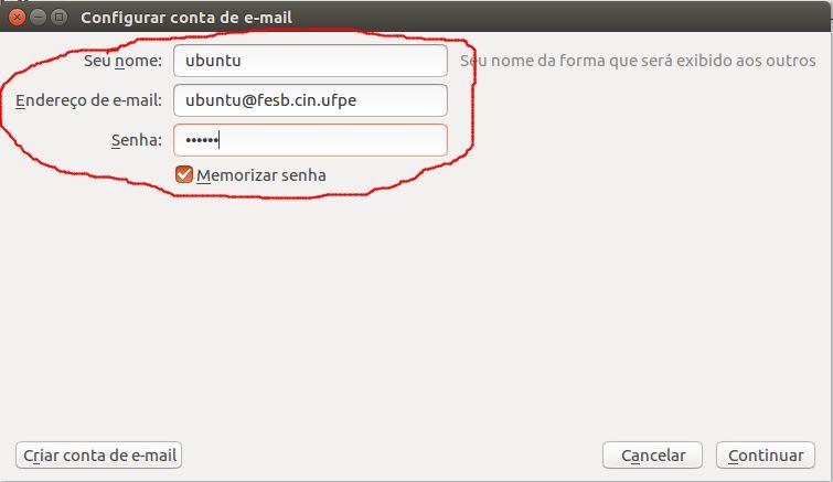 Em seguida seguida deve introduzir os seguintes dados associados à conta: O seu nome: nome do usuário da conta de