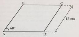 12) A área do paralelogramo ABCD da figura abaixo é: (A) 60 3cm² (B) 70 3cm² (C) 80 3cm² (D) 72 3cm² (E) 84 3cm² 13) O capitão de um navio, através de instrumentos de medição, vê o topo de uma