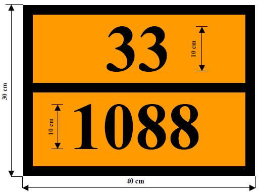 5.3.2.2.3 Exemplo de painel laranja incluindo um número de identificação de perigo e um número ONU Número de identificação de perigo (2 ou 3 algarismos antecedidos, se necessário, da letra "X", ver 5.