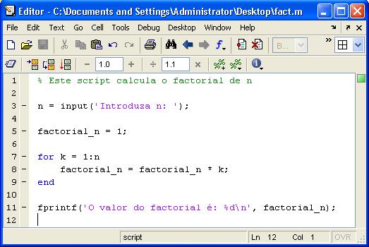 Exemplo: factorial* >> fact Introduza n: 4 O valor do factorial é: 24 15 Exemplo: encontra mínimo* Entradas: obter do utilizador o vector x Saídas: apresenta o valor mínimo dos elementos de x