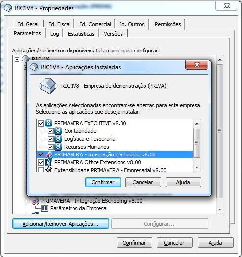 3. Instalação Para instalar e activar esta aplicação no PRIMAVERA ERP, devem ser seguidos os seguintes passos: Instalar a aplicação PRIMAVERA Integração Eschooling v8.