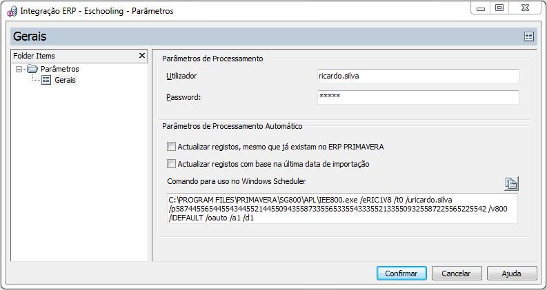 Password do utilizador PRIMAVERA que será utilizado na execução da aplicação.