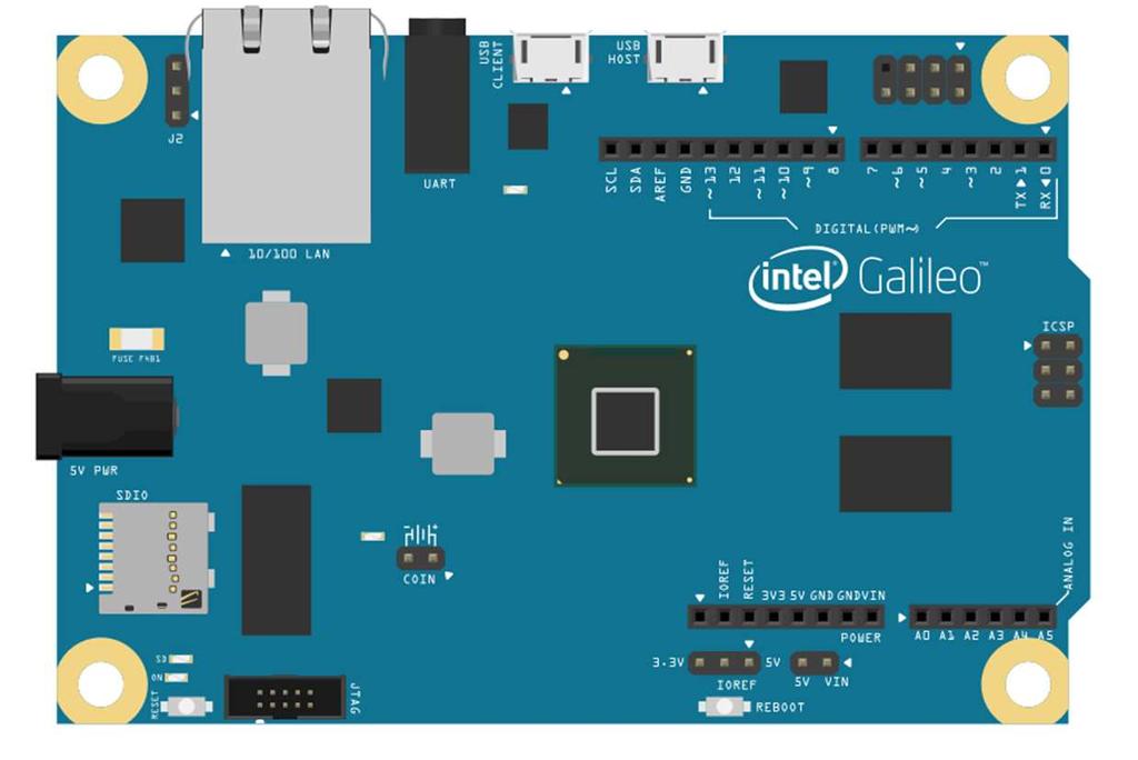 Conexão dos componentes A Galileo apresenta o mesmo layout para Shield do Arduino.