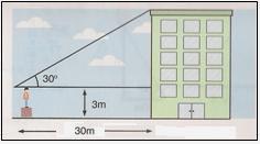 10. Para determinar a altura de um edifício, um observador coloca-se a 30m de distância e assim o observa segundo um ângulo de 30º, conforme mostra