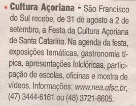 Diário Catarinense Serviço Cultura açoriana São Francisco do
