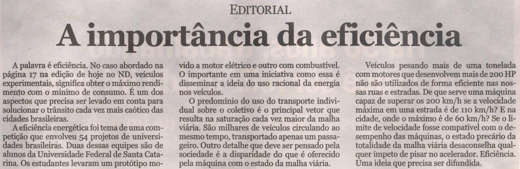 gasolina Notícias do Dia Editorial A importância da eficiência Veículos experimentais /