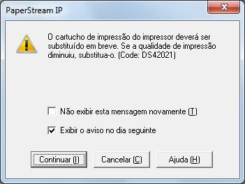 Substitua o cartucho de seguindo os procedimentos abaixo: Quando a seguinte mensagem aparecer, substitua o cartucho de o mais rápido possível.