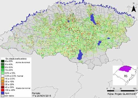 Na média os números mostram padrão relativamente bom da presente safra de verão. Gráfico 49 Evolução temporal do desenvolvimento das lavouras Sudeste MT Fonte: Inmet.