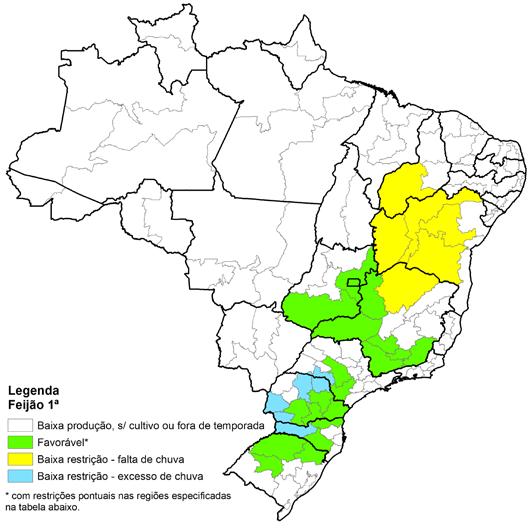 Figura 21 Condição hídrica geral para o cultivo nos principais estados produtores do Brasil Fonte: Conab. Tabela 29 - Condições hídricas e possíveis impactos nas diferentes fases*.