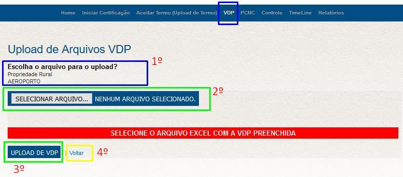 3º Passo: Para realizar o upload de VDP em anexo, basta clicar em (UPLOAD DE VDP).