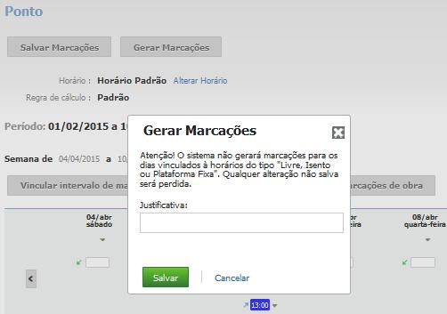 Marcações Automáticas Marcações Indevidas Botão Gerar Marcações Verde Vermelha São as marcações geradas através do botão "Gerar Assiduidade" ou "Intervalo Pré-assinalado".