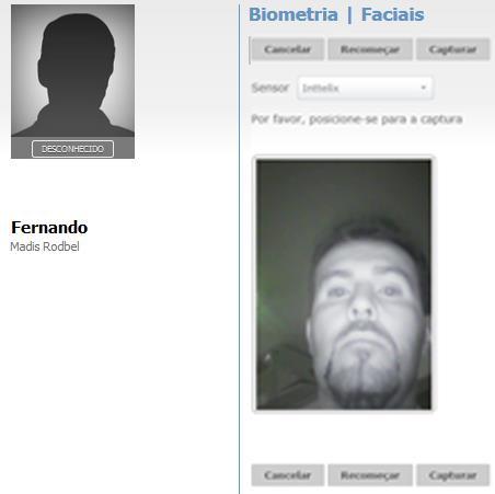 Clique no botão Capturar, surge a tela abaixo: Após o cadastro o sistema exibe a tela abaixo: Clique no botão