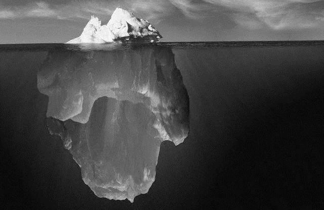 Iceberg externo (visível - formal): aspectos operacionais e de tarefa, missão, visão, objetivos, políticas, regras, cargos, estrutura, organograma, tecnologia, etc.