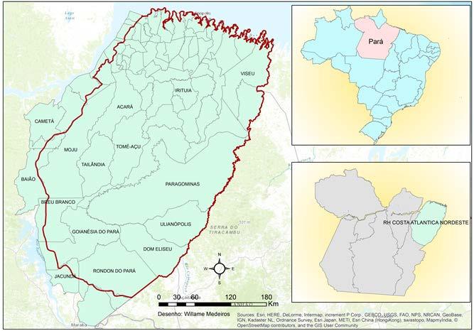 Figura 1: Localização do Estado do Pará e da Região Hidrográfica Costa Atlântica Nordeste. Figura 2: Localização dos municípios que compõem Região Hidrográfica Costa Atlântica Nordeste.