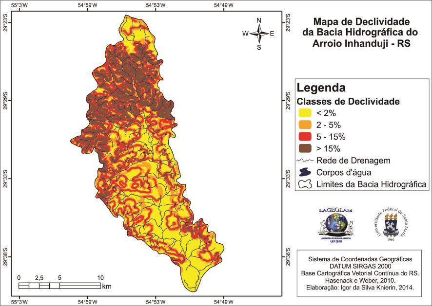 No perfil topográfico A-A (Figura 3) é apresentado em sentido sudoeste a nordeste, o recorte transversal do alto curso da Bacia Hidrográfica do Arroio Inhanduji.